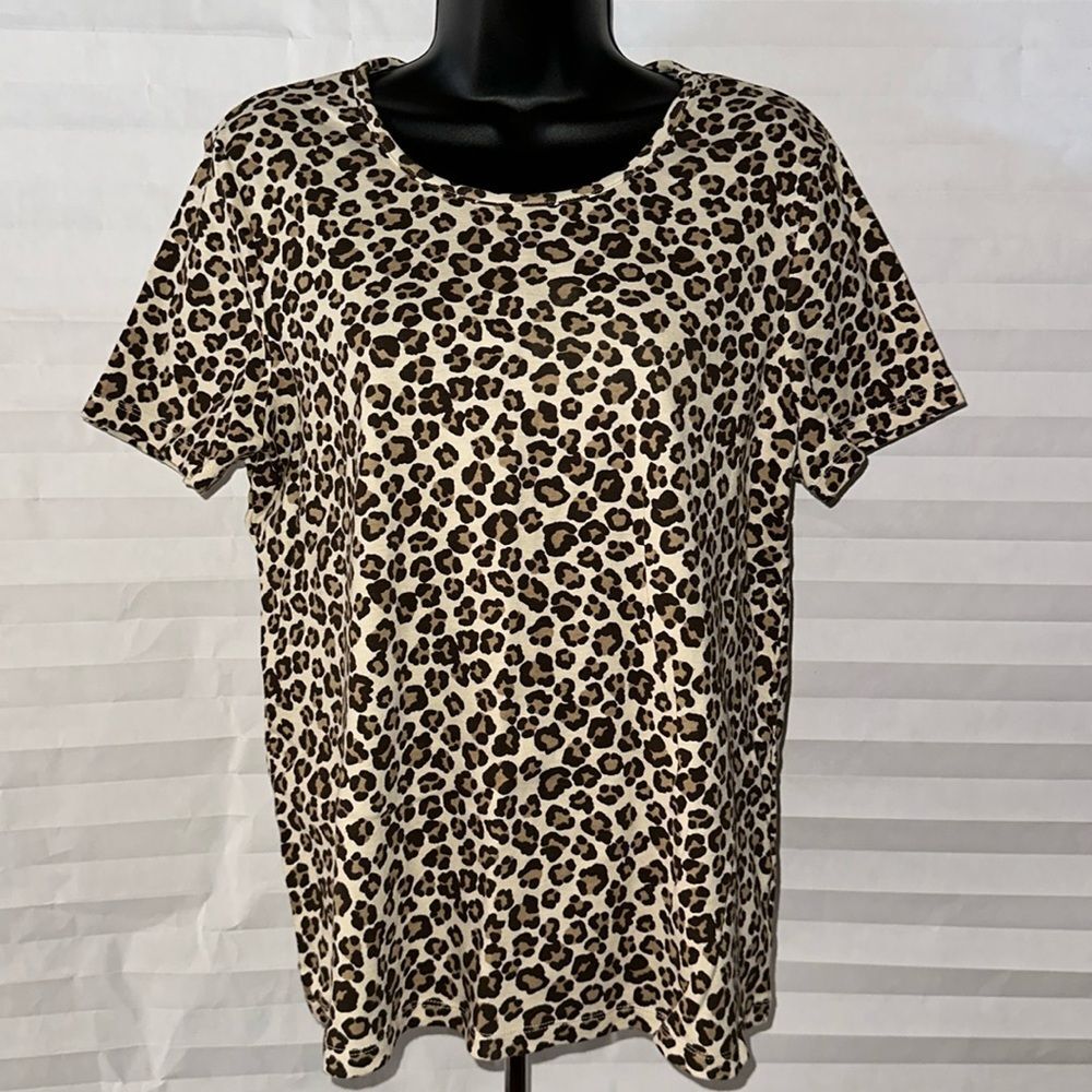 White Stag Women’s Animal Print T-Shirt Size XL 100% Cotton Short Sleeve Top